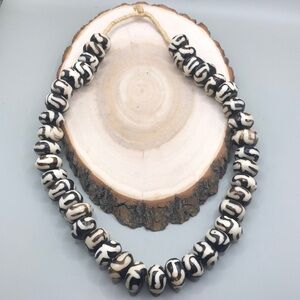 Tribal handmade batik bone statement size necklace boho.
